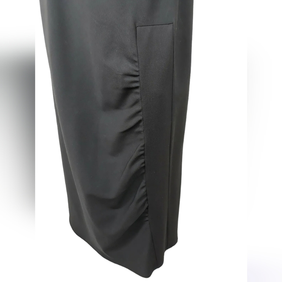 EUC Babette Small Black Midi Skirt Wool Blend Ruched Insert Pullon Elastic Waist - Picture 2 of 9